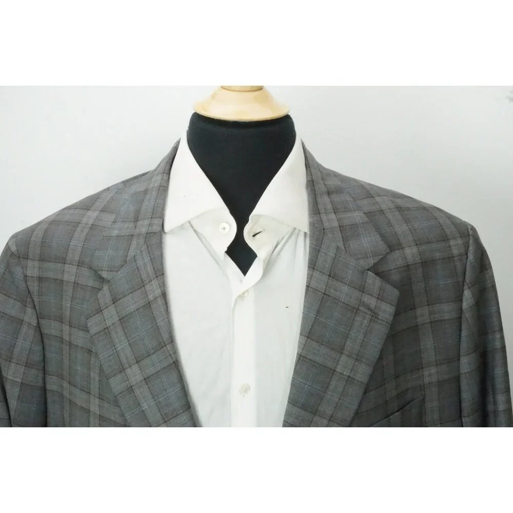 Coppley Rich Reda S130Wool Gray Blue Plaid Sport Coat Jacket 51R BRAND NEW BIG